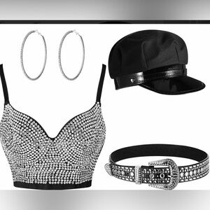 Women's Rhinestone Diamond Push up Bustier Crop Top Sexy Punk Corset Bra